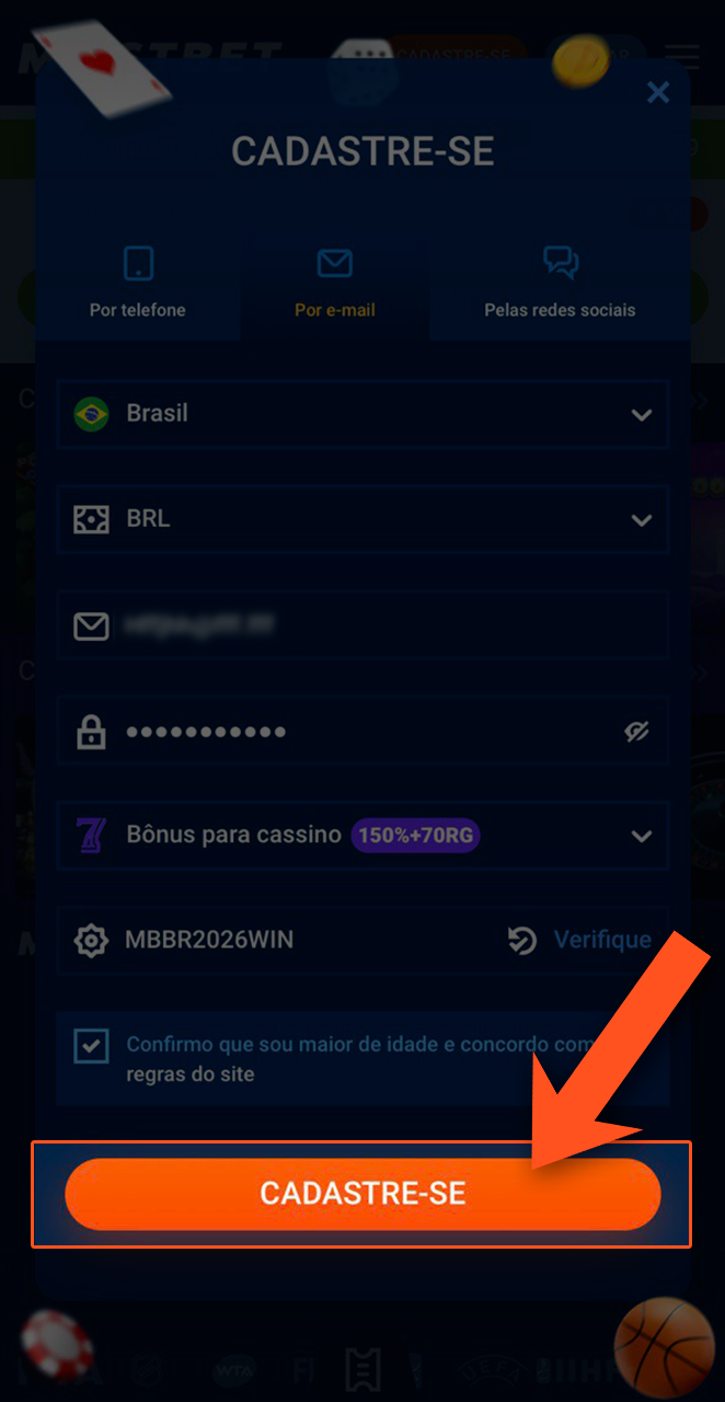 Conclua o cadastro da sua conta e comece a apostar na Mostbet.